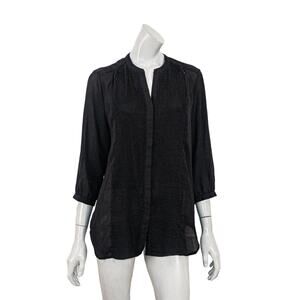 LOYAL HANA Women's Vneck Pleated front Blouse in Black Poly Size Large